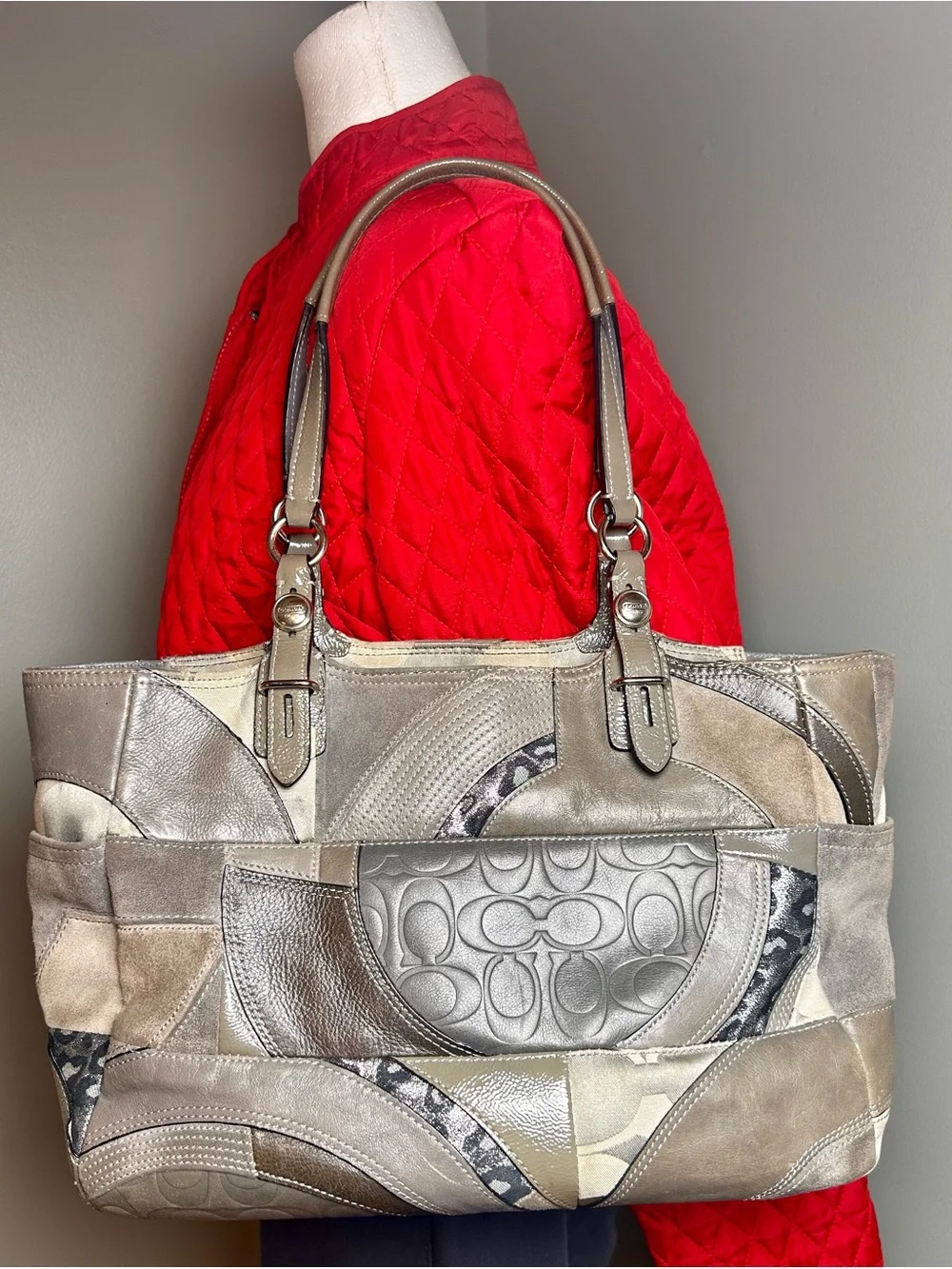 Coach Y2K Suede Leather Patchwork Signature Tote Bag